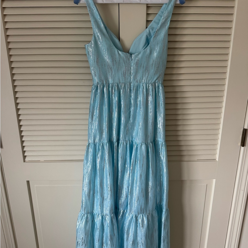Aidan by Aidan Mattox Women's Blue Organza Tiered Cutout Maxi Dress Size 2 - Picture 5 of 6